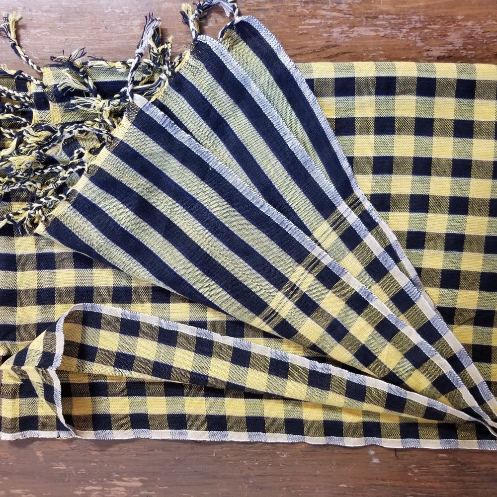 Scarf, Yellow Black Check with Fringe